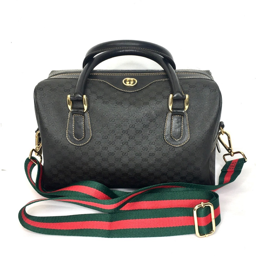Authentic Gucci black monogram micro GG canvas satchel bag
